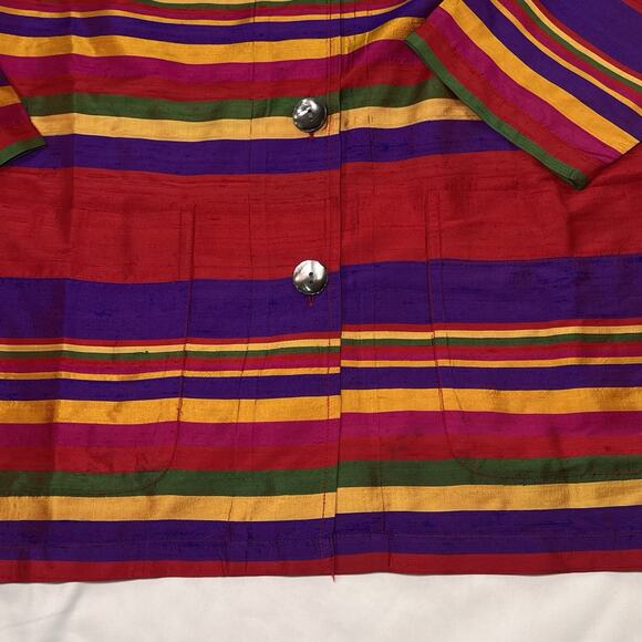 Chico’s Design 100% Silk Jacket Size 3 (XL) Red Purple Striped Button Top VTG - Picture 3 of 12